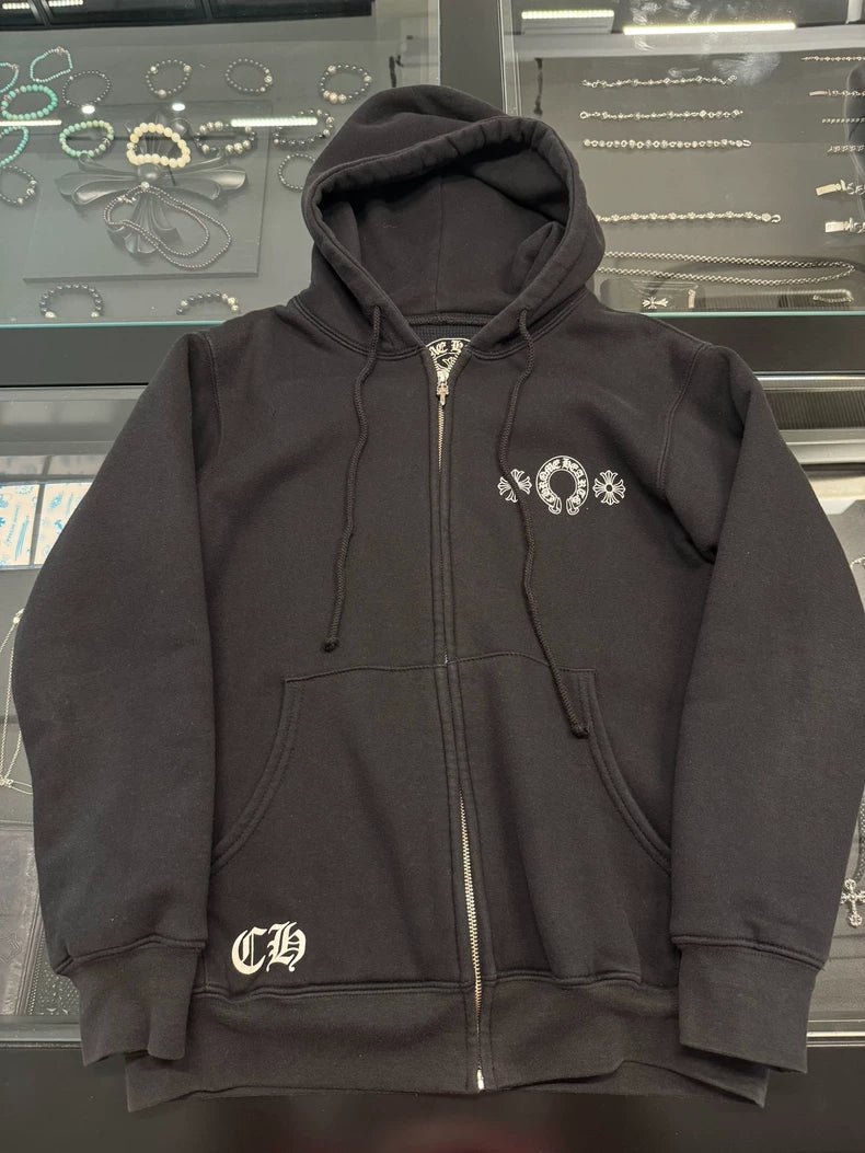 Chrome Hearts Black Zip-Up Hoodie-yf