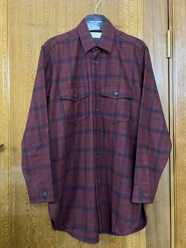 Saint Laurent Red Plaid Wool Shirt