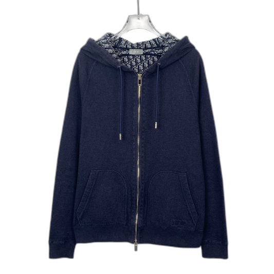 Dior Blue Zip-Up Hoodie with Logo Lining