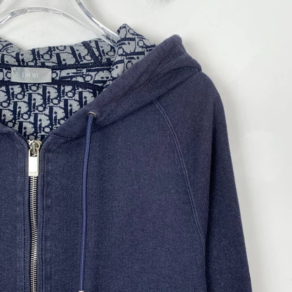 Dior Blue Zip-Up Hoodie with Logo Lining