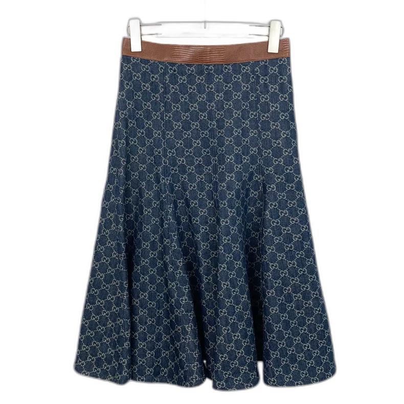 Gucci Blue Logo Print Cotton Skirt