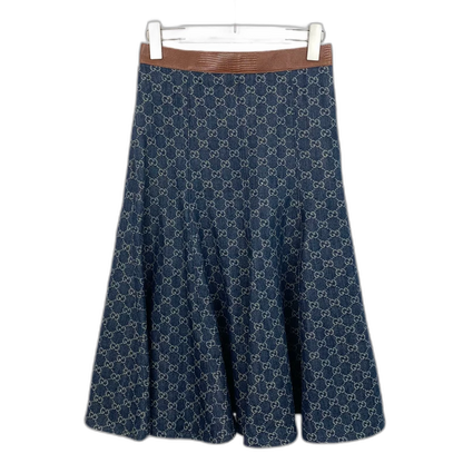 Gucci Blue Logo Print Cotton Skirt