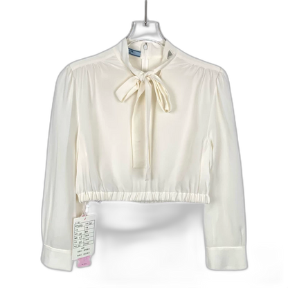 Prada Cream Long Sleeve Silk Shirt