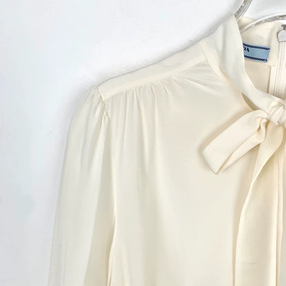 Prada Cream Long Sleeve Silk Shirt