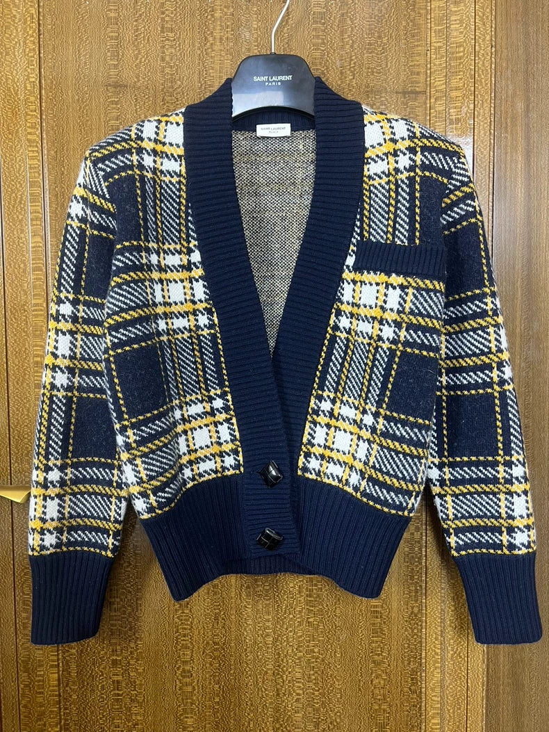 Saint Laurent Checked Wool Cardigan