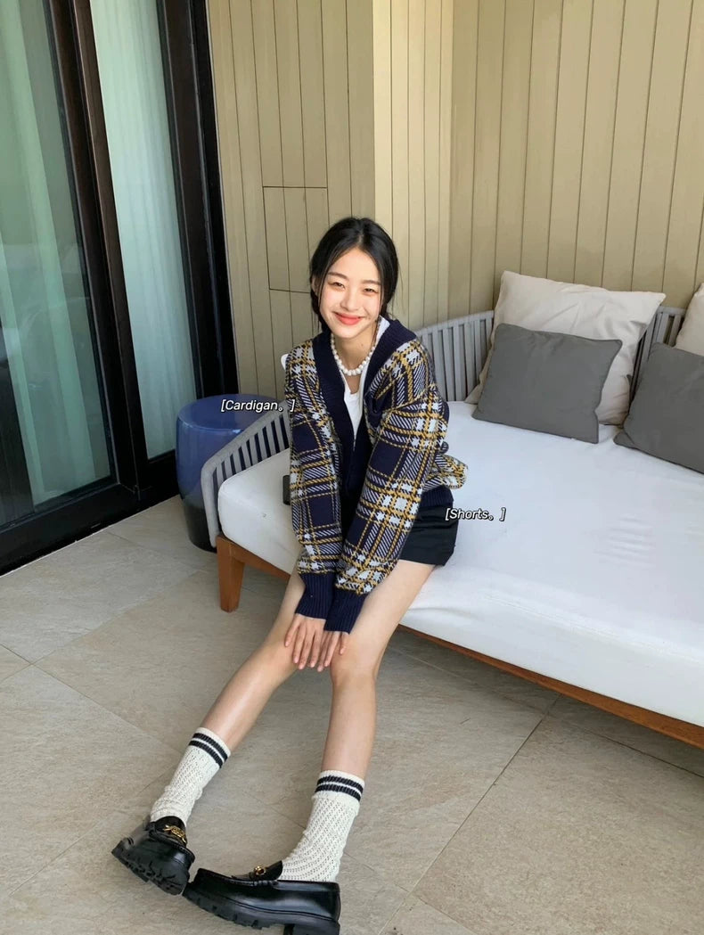 Saint Laurent Checked Wool Cardigan