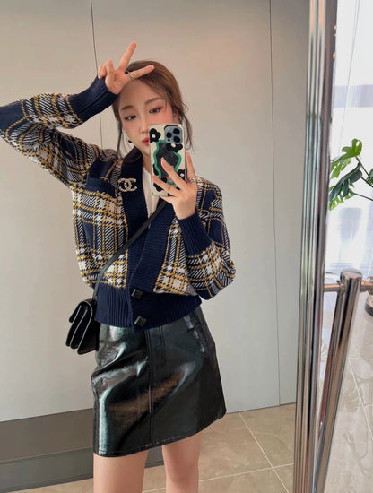 Saint Laurent Checked Wool Cardigan