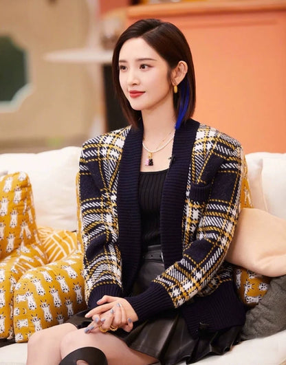 Saint Laurent Checked Wool Cardigan