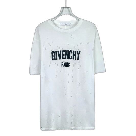 Givenchy White Logo Distressed Cotton T-Shirt