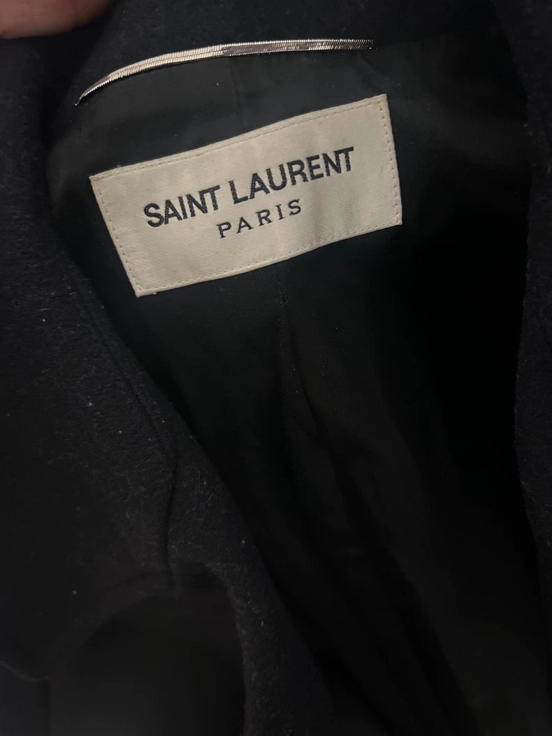 Saint Laurent Navy Double-Breasted Coat