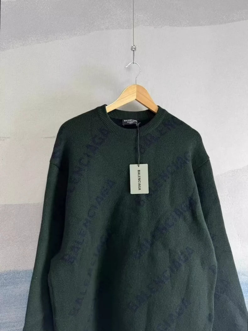 Balenciaga Green Printed Wool Sweater Size M