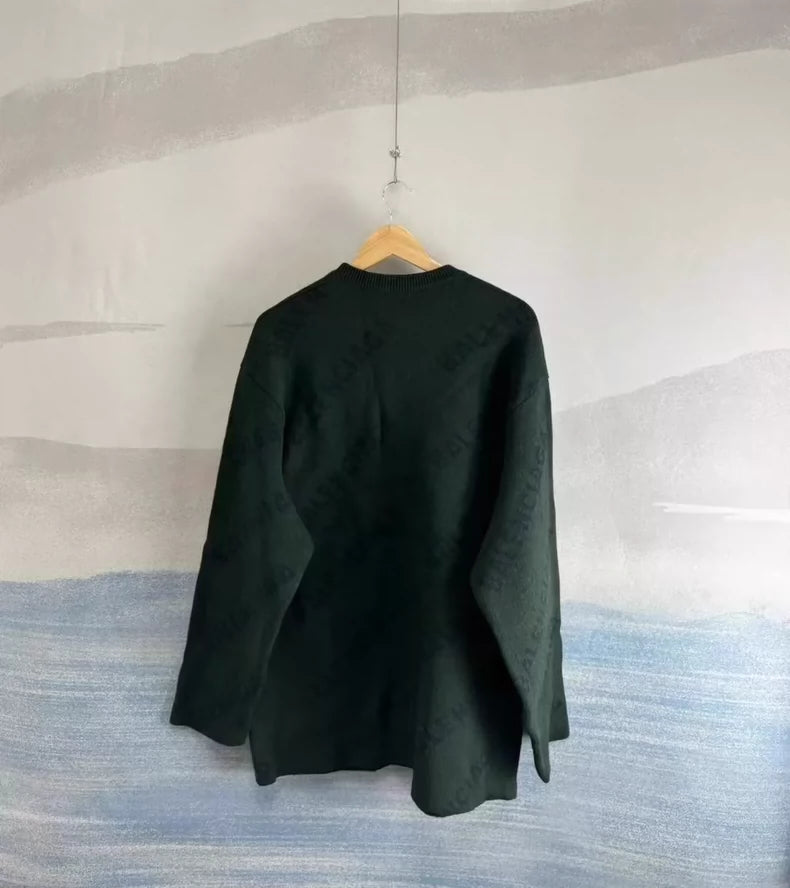 Balenciaga Green Printed Wool Sweater Size M