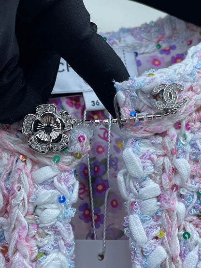 Chanel Pink Sequined Knit Cardigan