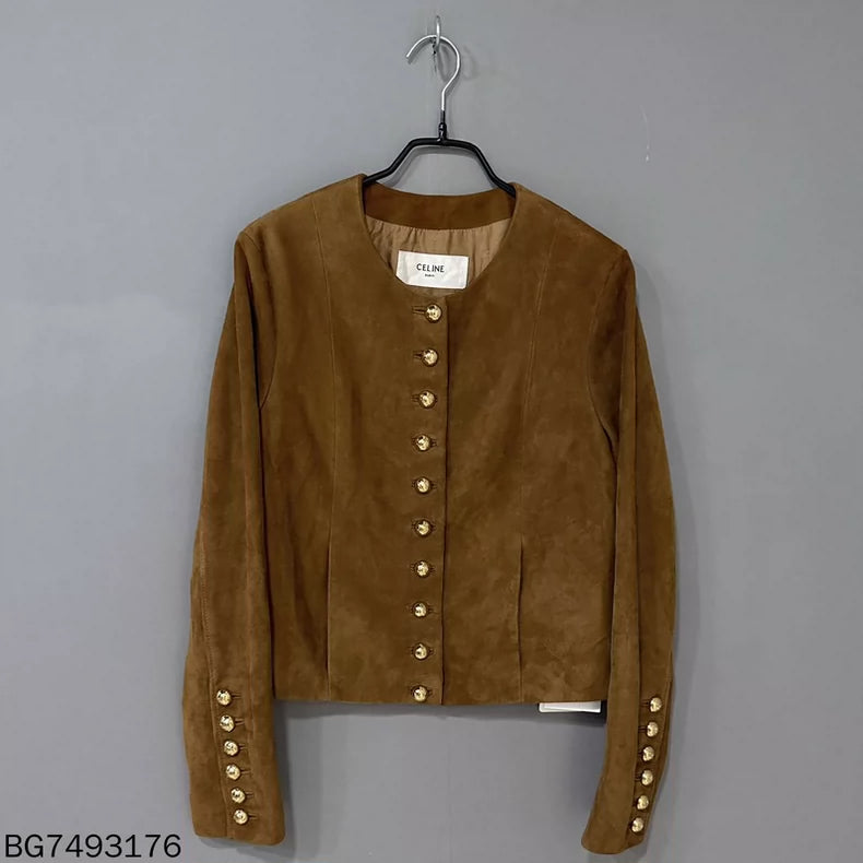 Celine Brown Suede Leather Jacket-yf