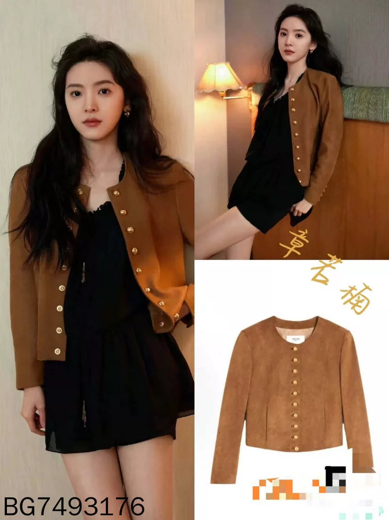 Celine Brown Suede Leather Jacket-yf