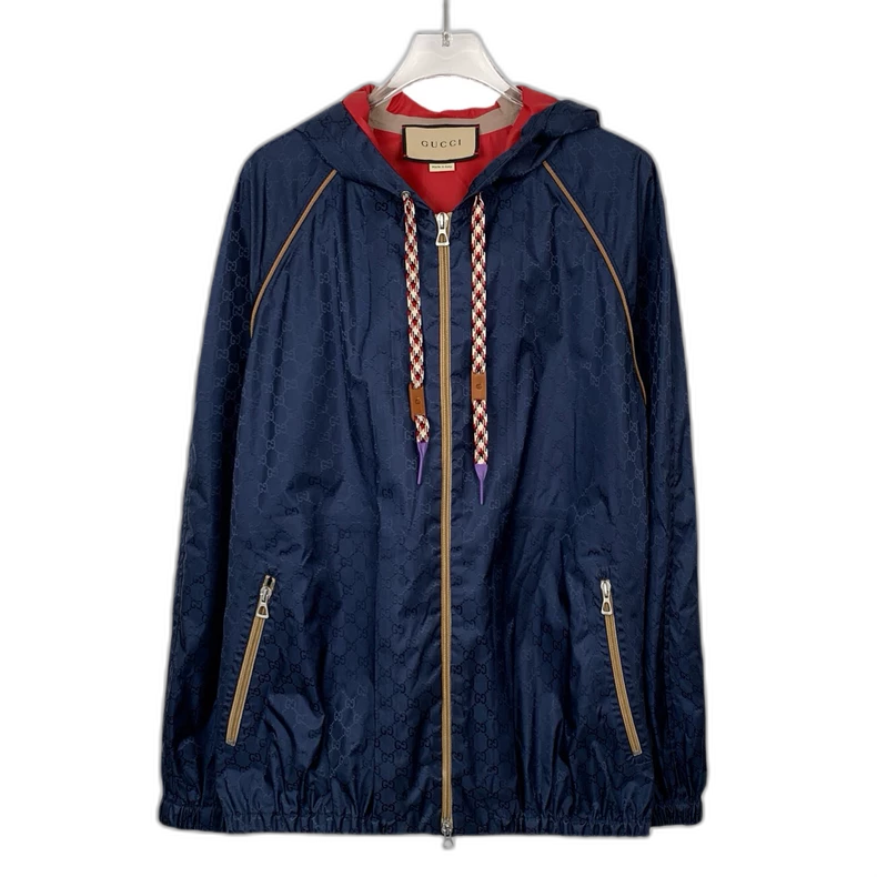 Gucci Blue Logo Print Hooded Jacket