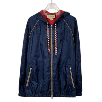 Gucci Blue Logo Print Hooded Jacket