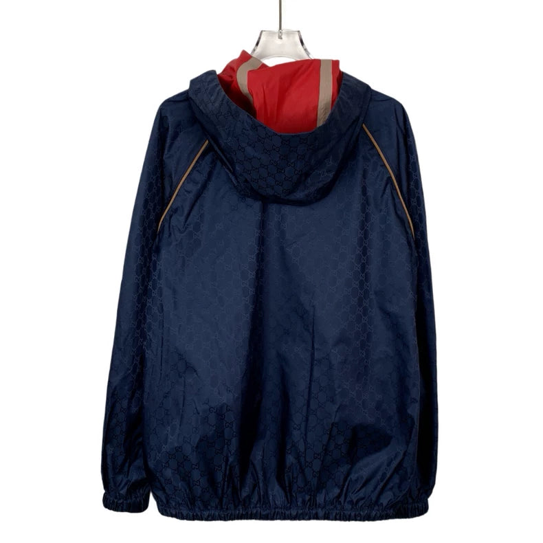 Gucci Blue Logo Print Hooded Jacket