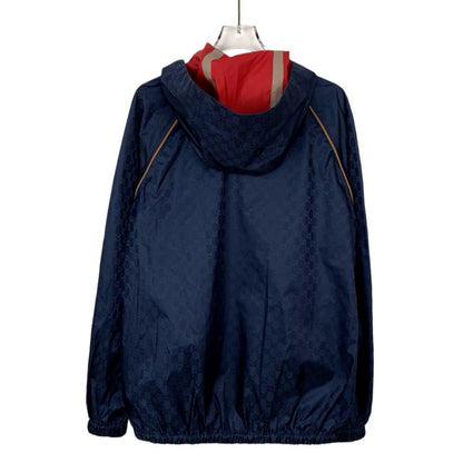 Gucci Blue Logo Print Hooded Jacket