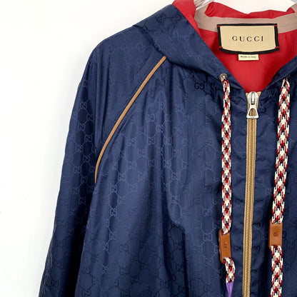 Gucci Blue Logo Print Hooded Jacket