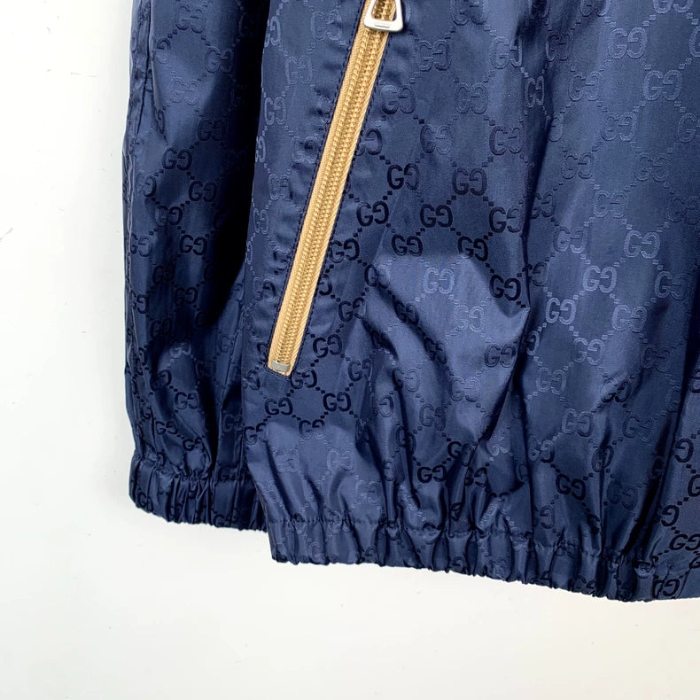 Gucci Blue Logo Print Hooded Jacket