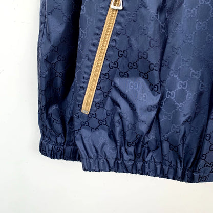 Gucci Blue Logo Print Hooded Jacket