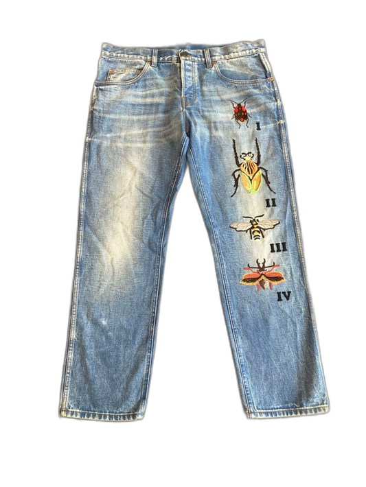 Gucci Embroidered Straight-Leg Denim Pants-zp