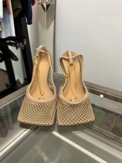 Bottega Veneta Beige Mesh Heeled Sandals