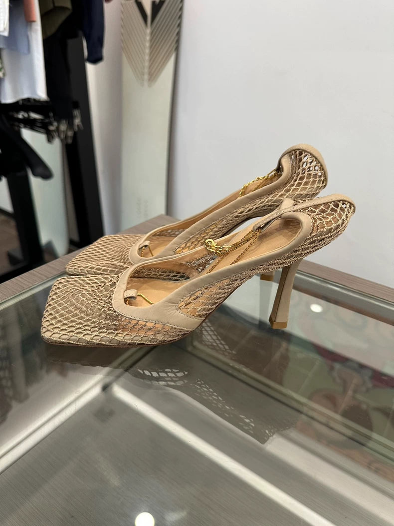 Bottega Veneta Beige Mesh Heeled Sandals