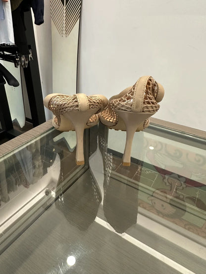 Bottega Veneta Beige Mesh Heeled Sandals