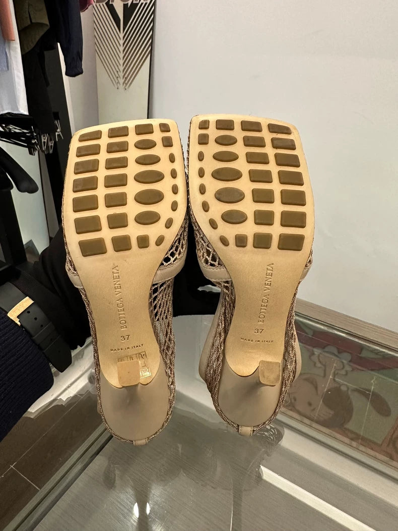 Bottega Veneta Beige Mesh Heeled Sandals