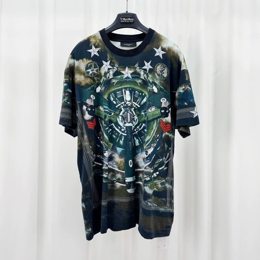 Givenchy Green Plane Print Short Sleeve T-shirt-yf