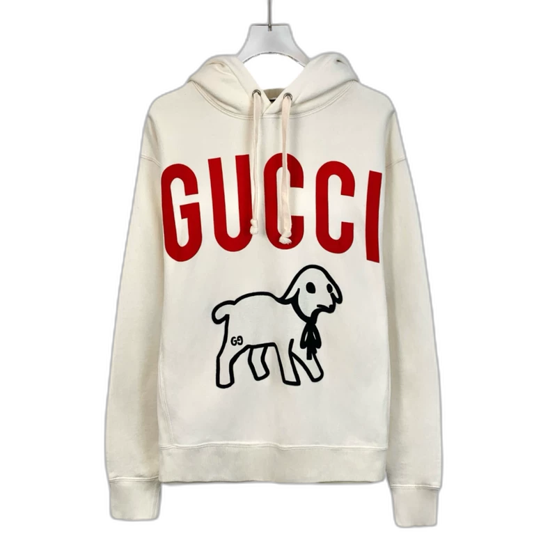 Gucci Beige Letter Print Hooded Sweatshirt