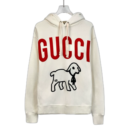 Gucci Beige Letter Print Hooded Sweatshirt