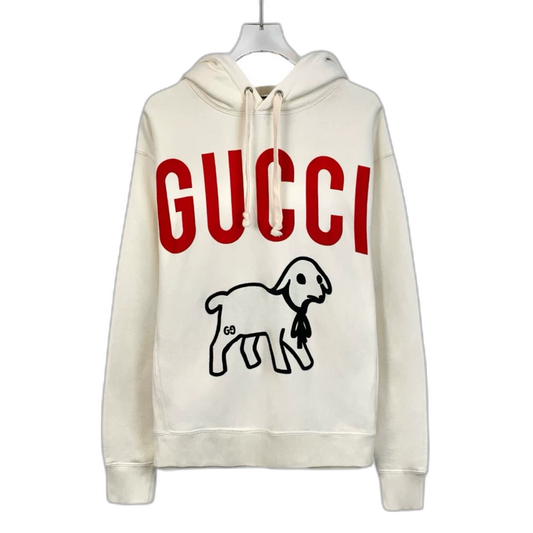 Gucci Beige Letter Print Hooded Sweatshirt
