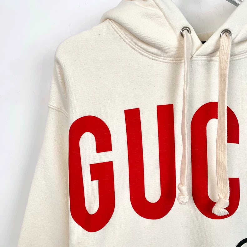 Gucci Beige Letter Print Hooded Sweatshirt
