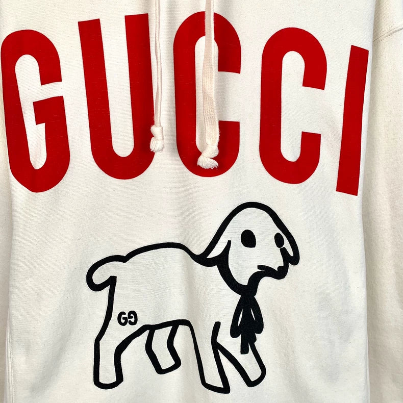 Gucci Beige Letter Print Hooded Sweatshirt