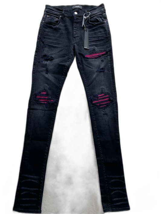 Amiri Black and Pink Inlaid Denim Pants