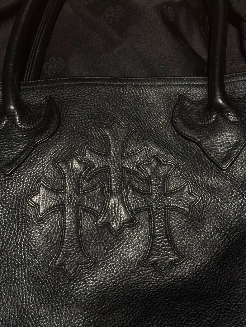 Chrome Hearts Black Leather Tote Bag