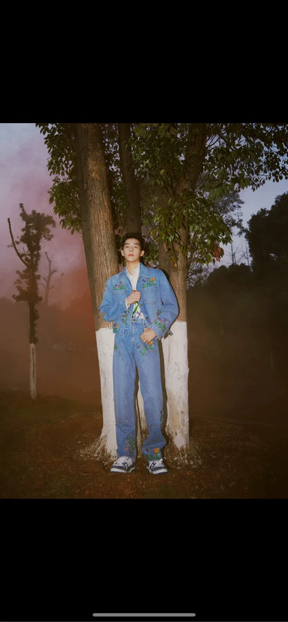 Louis Vuitton Floral Embroidered Denim Pants