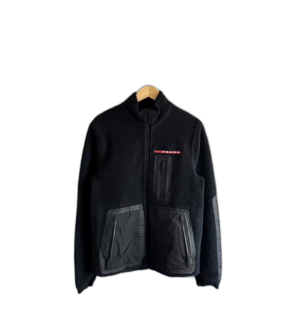 Prada Black Fleece Jacket with Logo