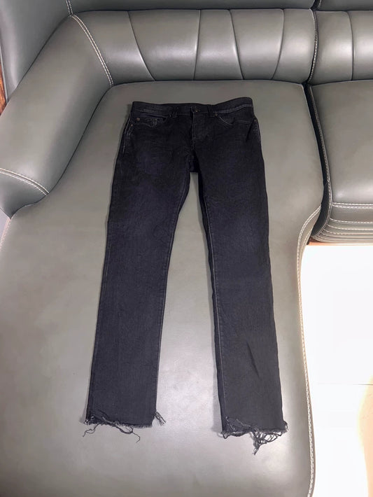 Saint Laurent Black Denim Pants with Frayed Hem