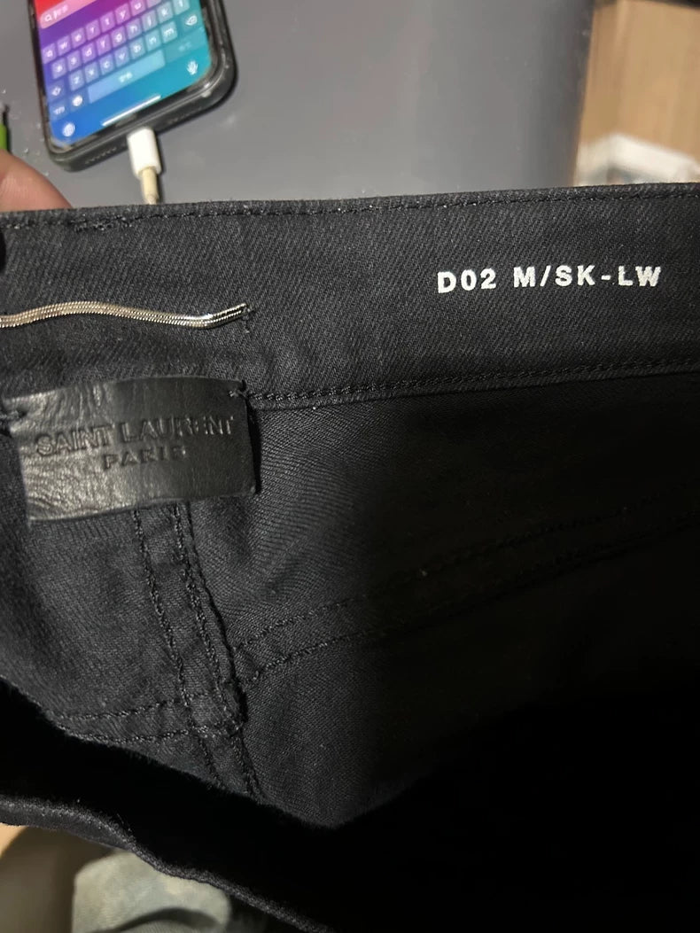 Saint Laurent Black Denim Pants with Frayed Hem