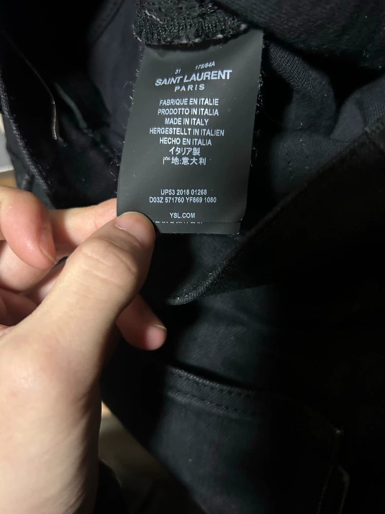 Saint Laurent Black Denim Pants with Frayed Hem