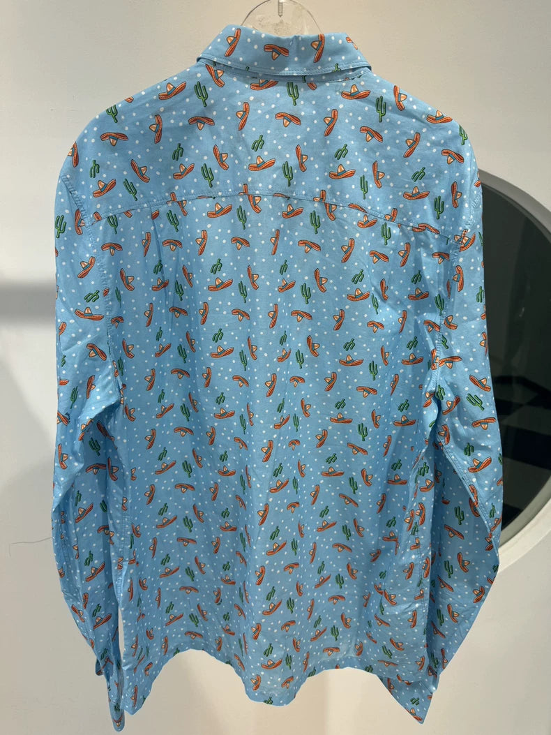 PRADA Blue Printed Long Sleeve Shirt