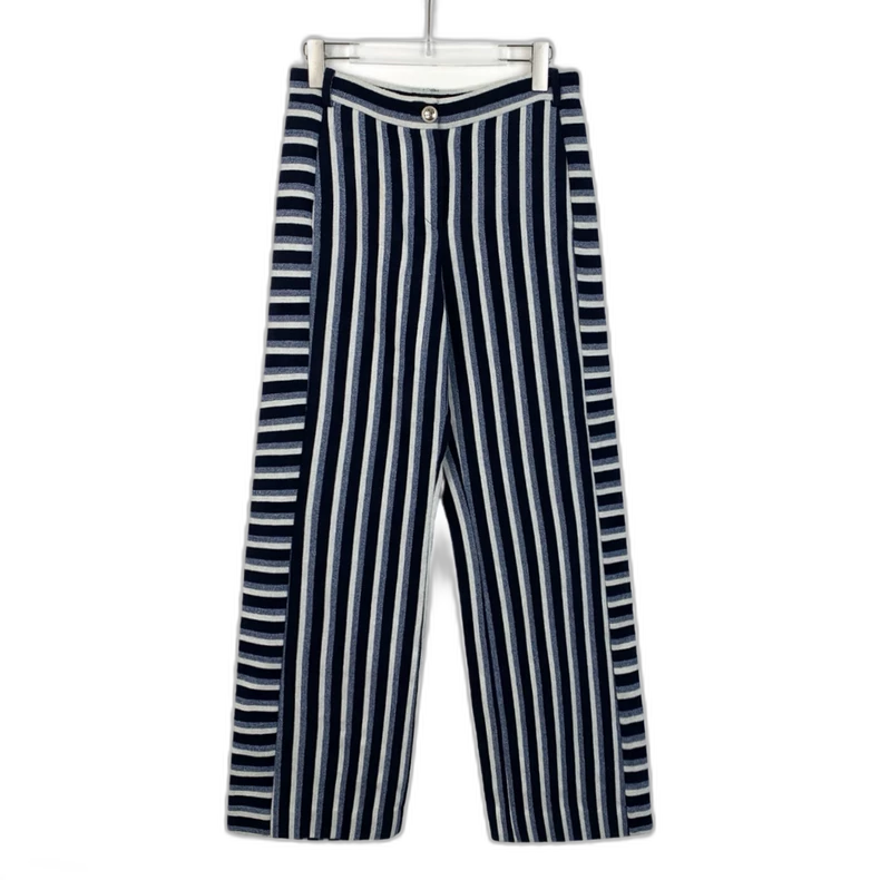 Chanel Striped Wool Wide Leg Pants