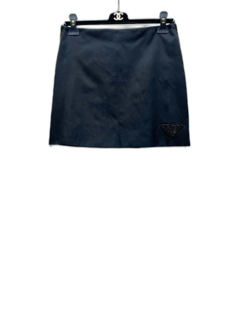 Black Crystal Triangle Logo Mini Skirt