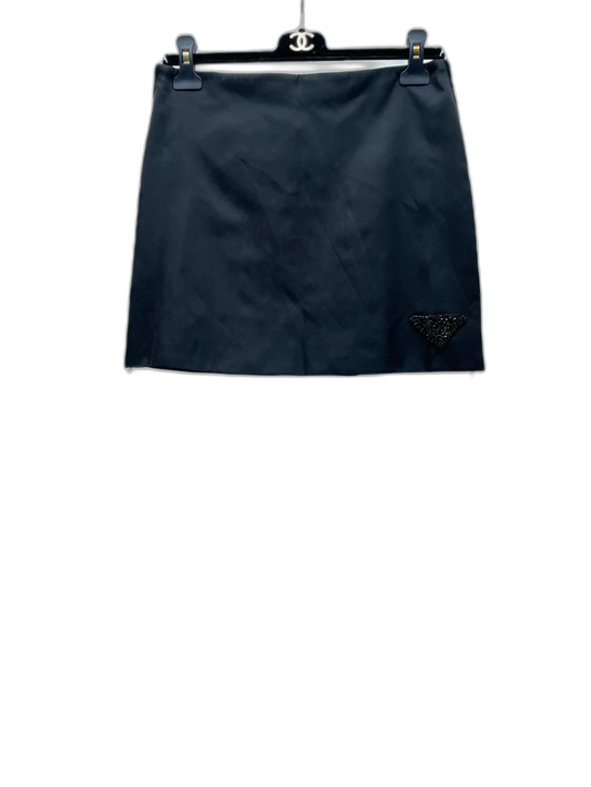 Black Crystal Triangle Logo Mini Skirt