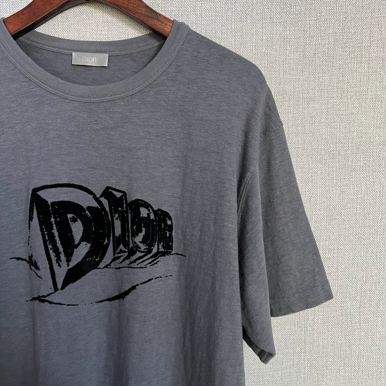 Dior Grey Logo Short Sleeve T-Shirt
