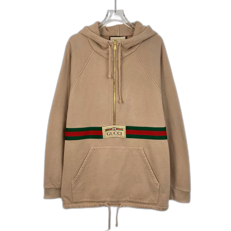 Gucci Brown Stripe Hoodie with Logo Print